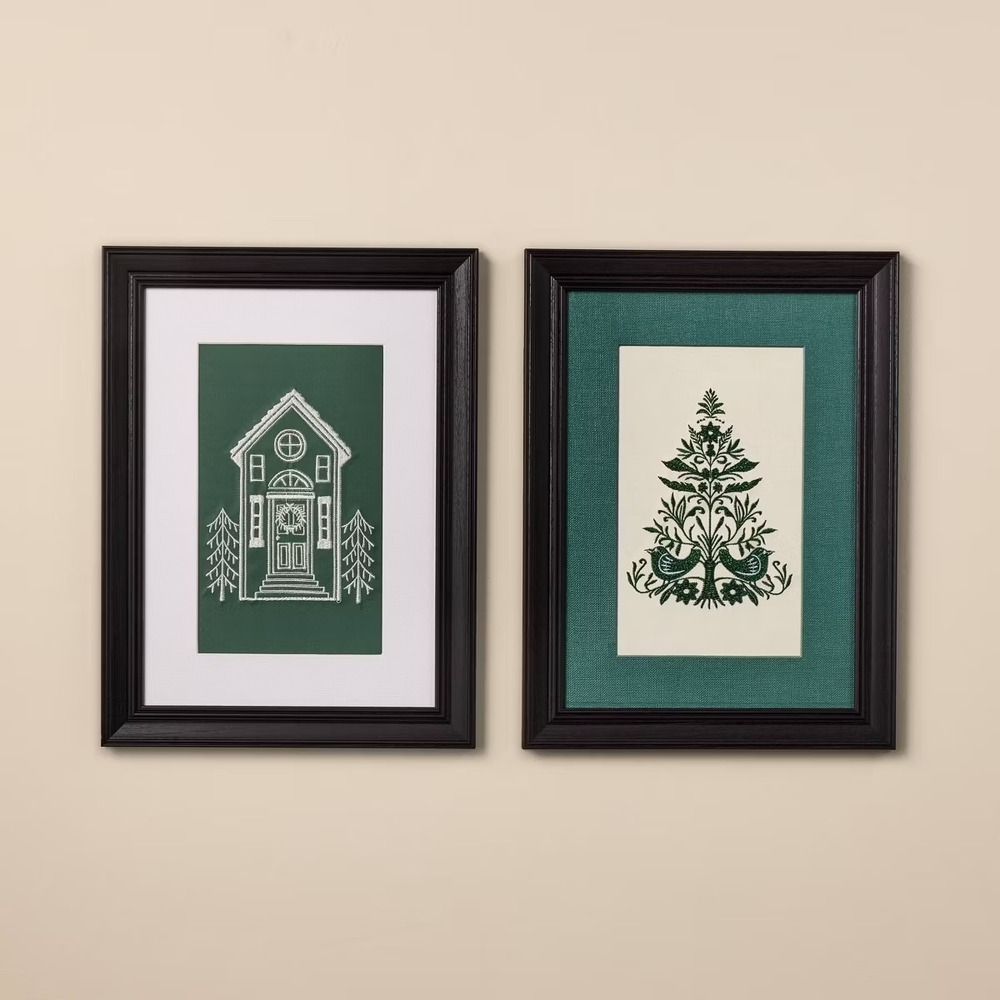 2pk Embroidered House Tree Christmas Wall Art - Hearth & Hand Magnolia, Target